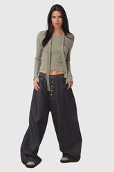 Afya Düşük Bel Düğmeli Geniş Kot